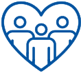 An icon of a heart with three people inside.