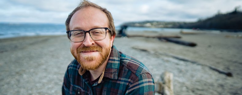 My Kovaltry Conversation banner of hemophilia A patient, Billy Eshleman, with text: A musician, board game enthusiast, and community advocate, Billy doesn’t let his hemophilia A stop him from doing the things he loves.