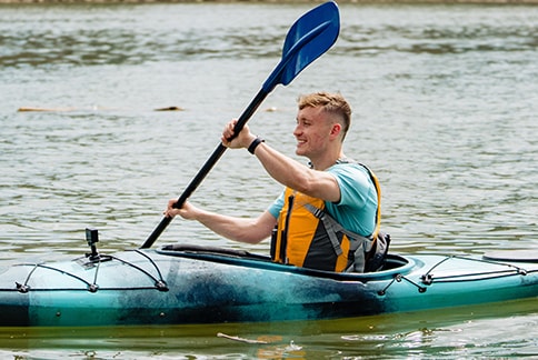 Hemophilia A patient, Zach Mullins, kayaking